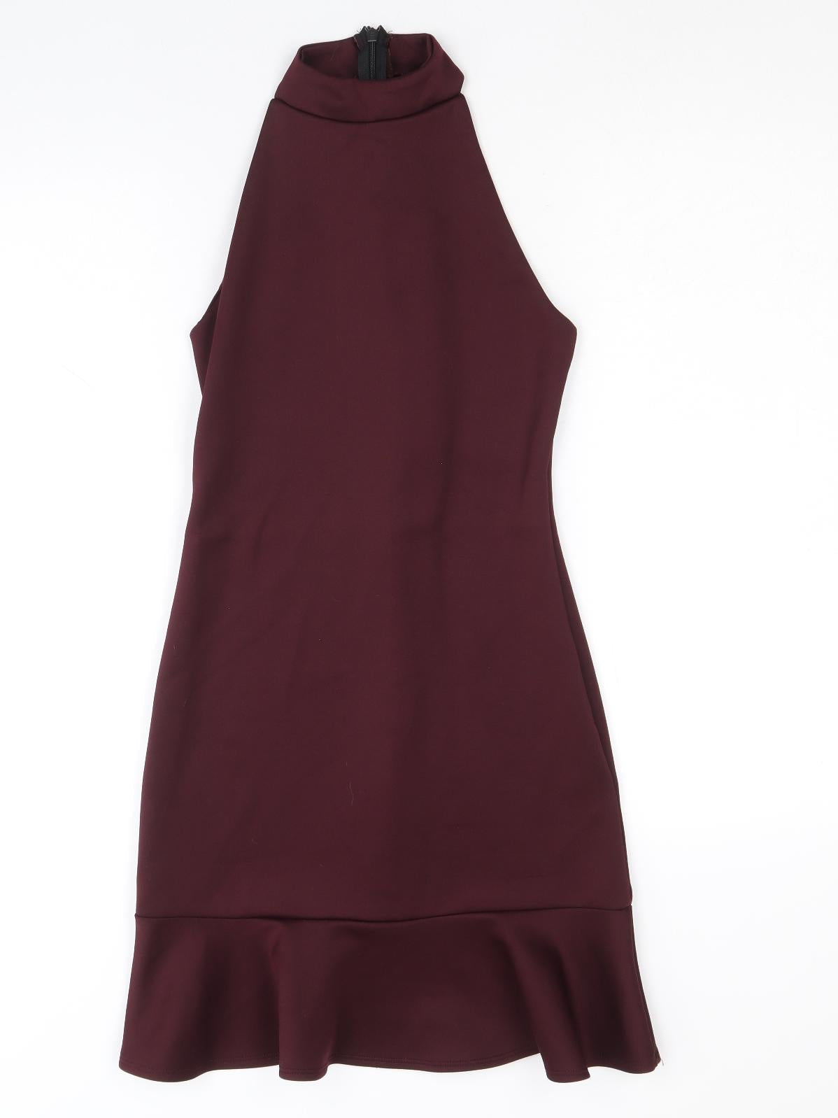 New Look Womens Purple Polyester Bodycon Size 6 Round Neck Zip