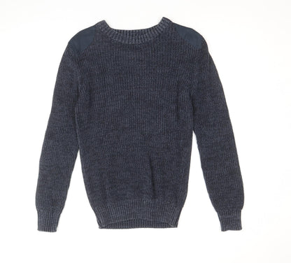 Easy Mens Blue Round Neck Polyester Pullover Jumper Size M Long Sleeve