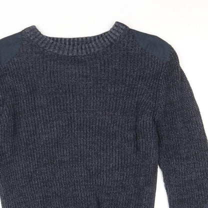 Easy Mens Blue Round Neck Polyester Pullover Jumper Size M Long Sleeve