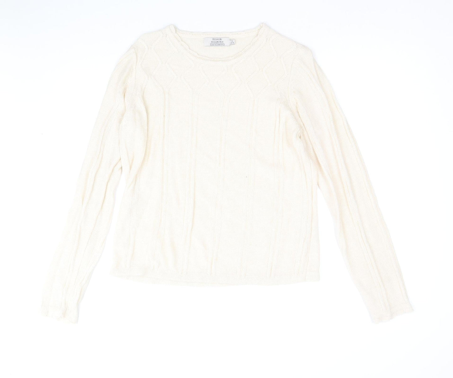 EWM Womens Beige Round Neck Acrylic Pullover Jumper Size S