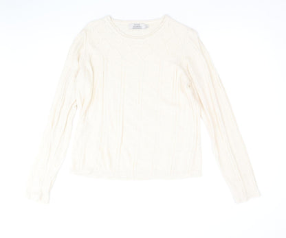 EWM Womens Beige Round Neck Acrylic Pullover Jumper Size S