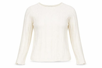 EWM Womens Beige Round Neck Acrylic Pullover Jumper Size S