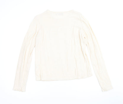 EWM Womens Beige Round Neck Acrylic Pullover Jumper Size S