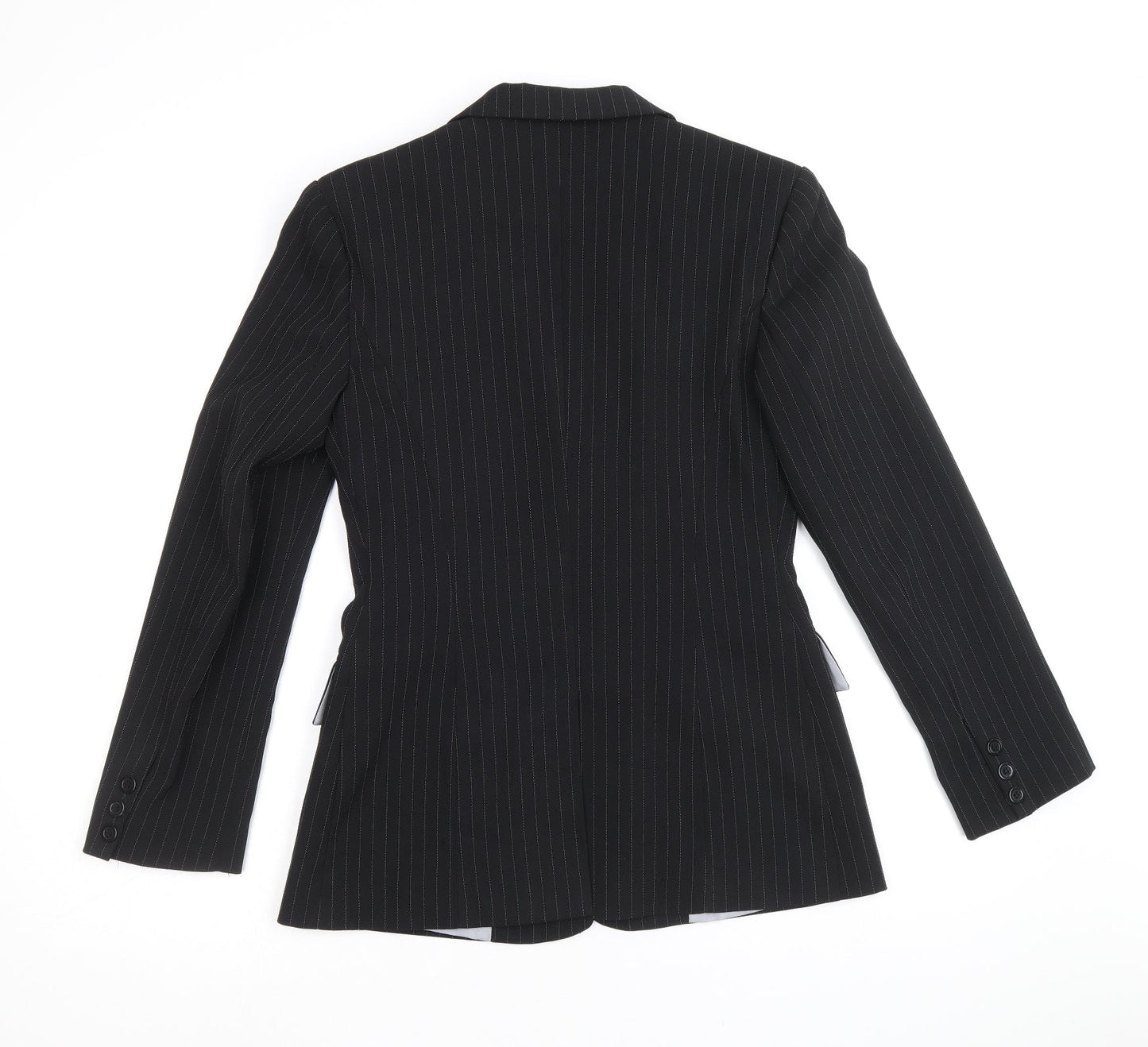 Krisp Womens Black Striped Polyester Jacket Blazer Size 10