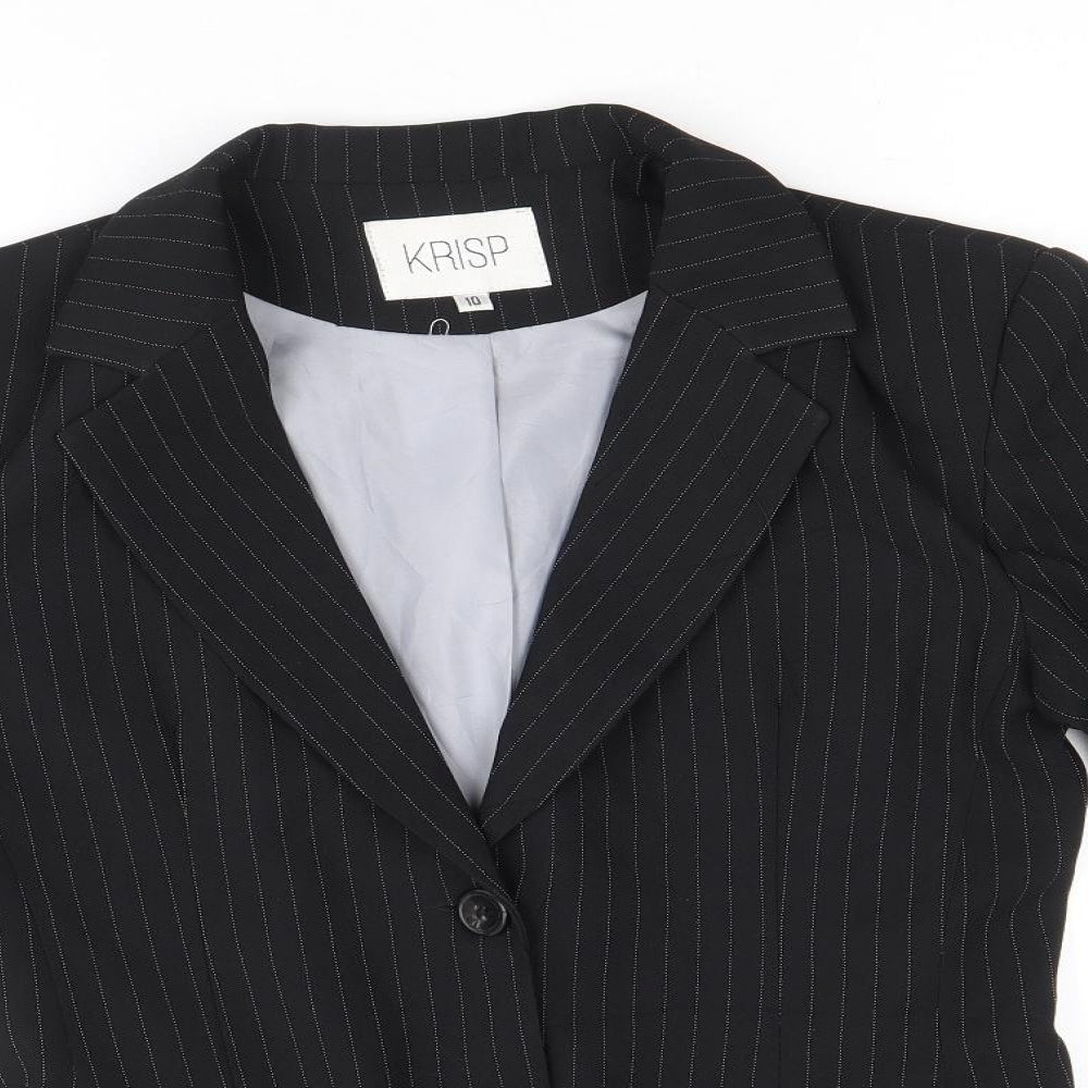 Krisp Womens Black Striped Polyester Jacket Blazer Size 10