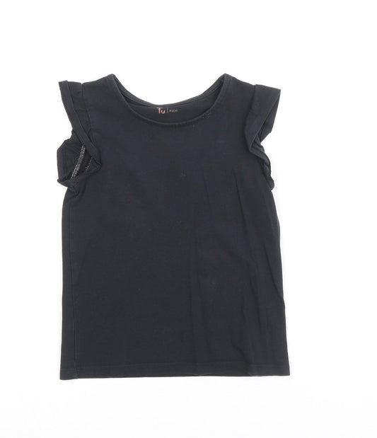 TU Girls Black 100% Cotton Basic T-Shirt Size 5 Years Round Neck Pullover