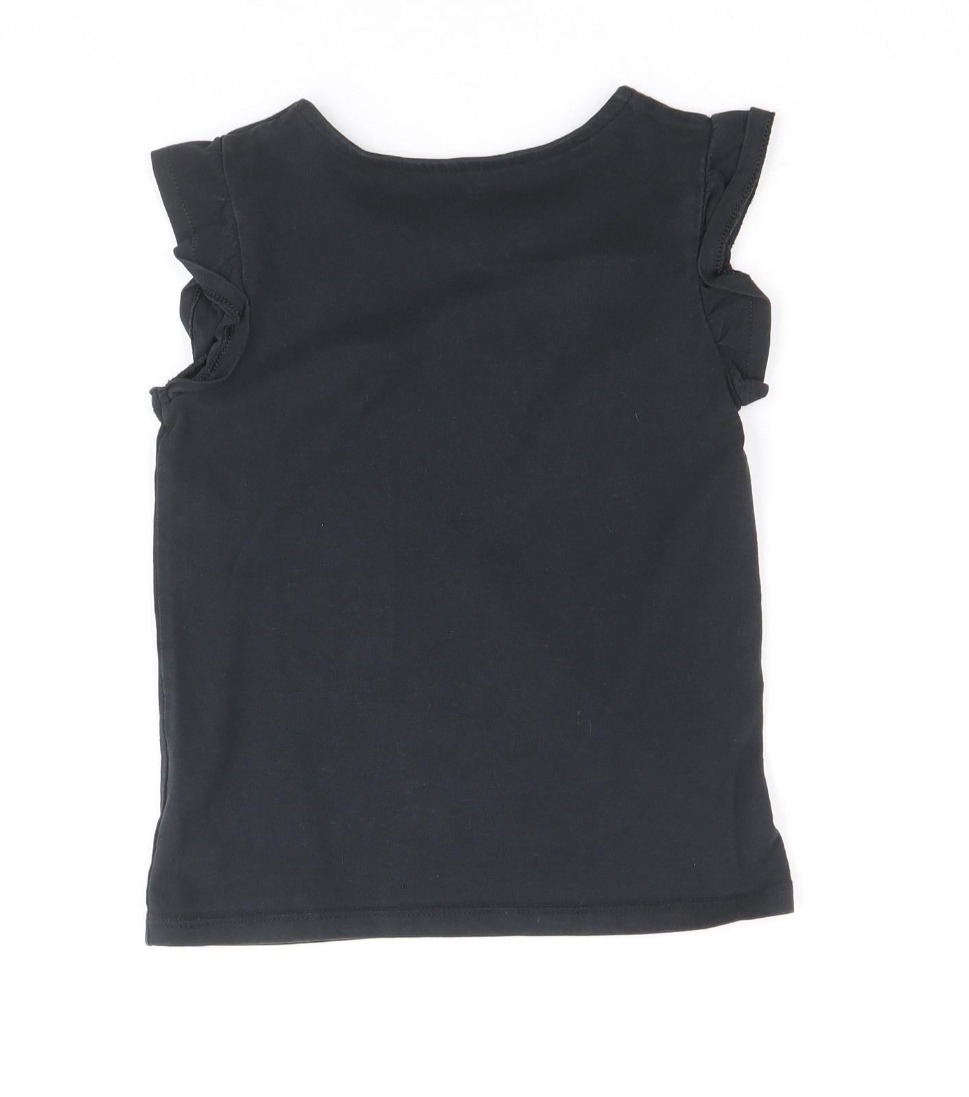 TU Girls Black 100% Cotton Basic T-Shirt Size 5 Years Round Neck Pullover