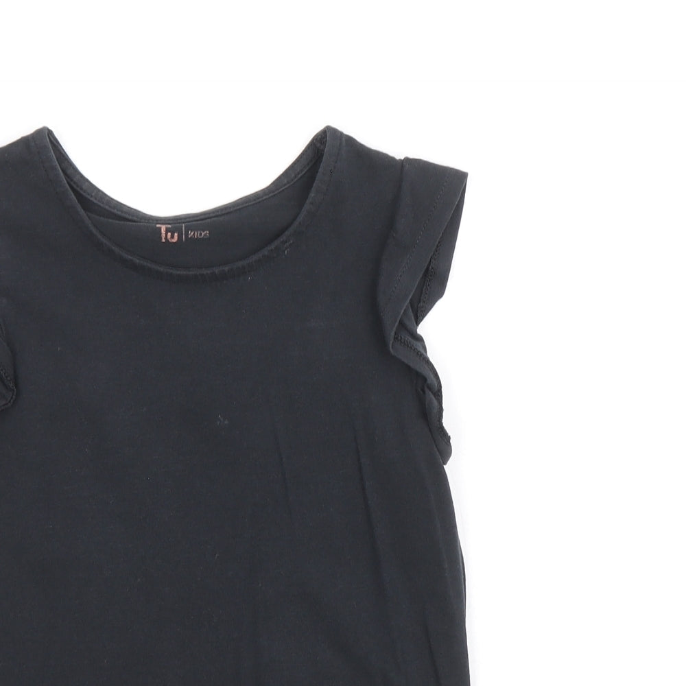 TU Girls Black 100% Cotton Basic T-Shirt Size 5 Years Round Neck Pullover