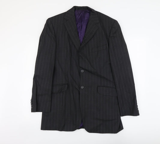 Marks and Spencer Mens Grey Striped Wool Jacket Blazer Size L Regular
