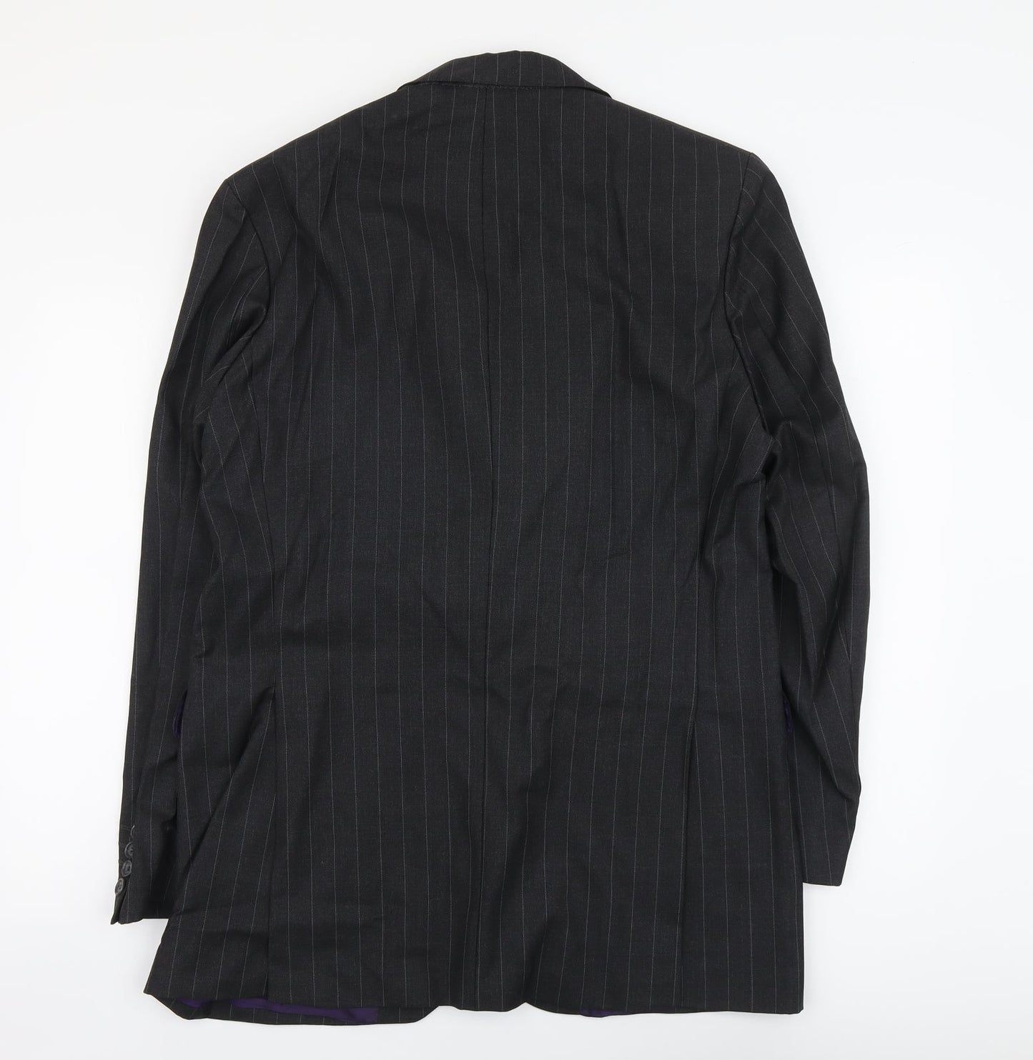 Marks and Spencer Mens Grey Striped Wool Jacket Blazer Size L Regular
