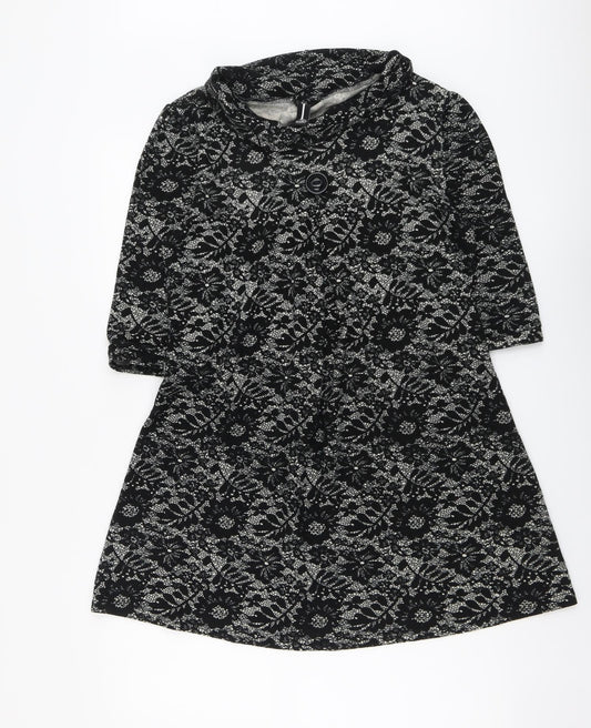 Izabel Womens Black Floral Polyester Trapeze & Swing Size 14 Round Neck Pullover