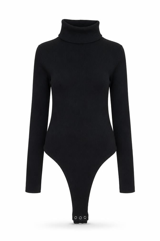 Boohoo Womens Black Polyester Bodysuit One-Piece Size 6 Snap - Ribbed