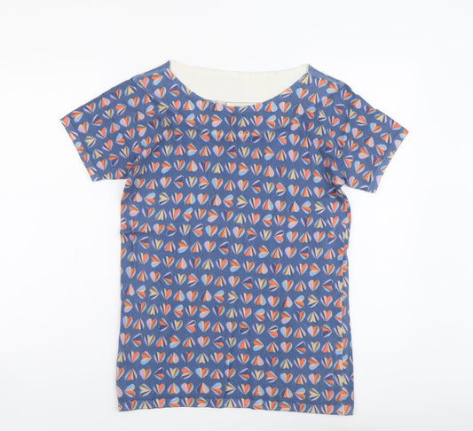 NEXT Womens Blue Scoop Neck Geometric Cotton Pullover Jumper Size 10