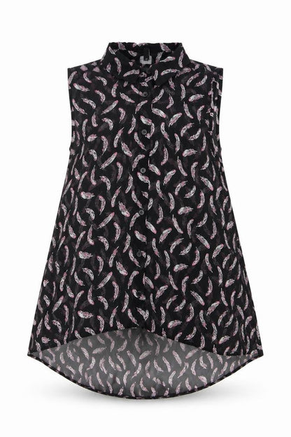 Candy Couture Girls Black Geometric Polyester Basic Button-Up Size 12-13 Years Collared Button - Feather