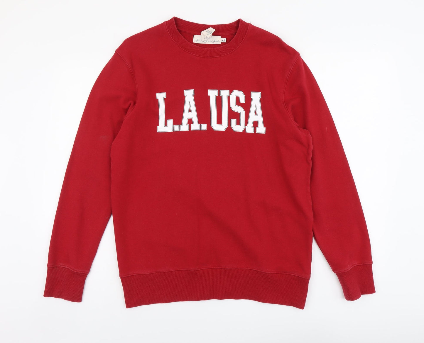 H&M Mens Red Cotton Pullover Sweatshirt Size S - L.A USA