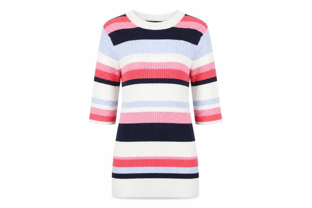 Marks & Spencer Womens Multicoloured Round Neck Striped Viscose Pullover Jumper Size 8