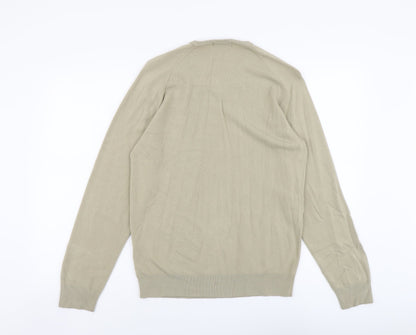 Marks & Spencer Mens Beige V-Neck Acrylic Pullover Jumper Size S Long Sleeve