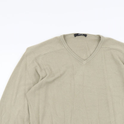 Marks & Spencer Mens Beige V-Neck Acrylic Pullover Jumper Size S Long Sleeve