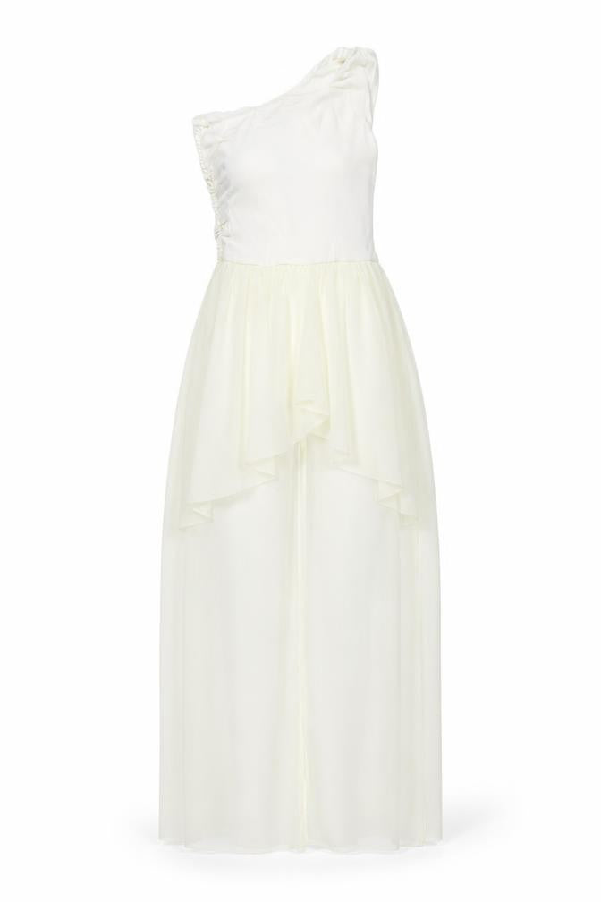 TG Womens Ivory Polyester Maxi Size 8 One Shoulder Pullover