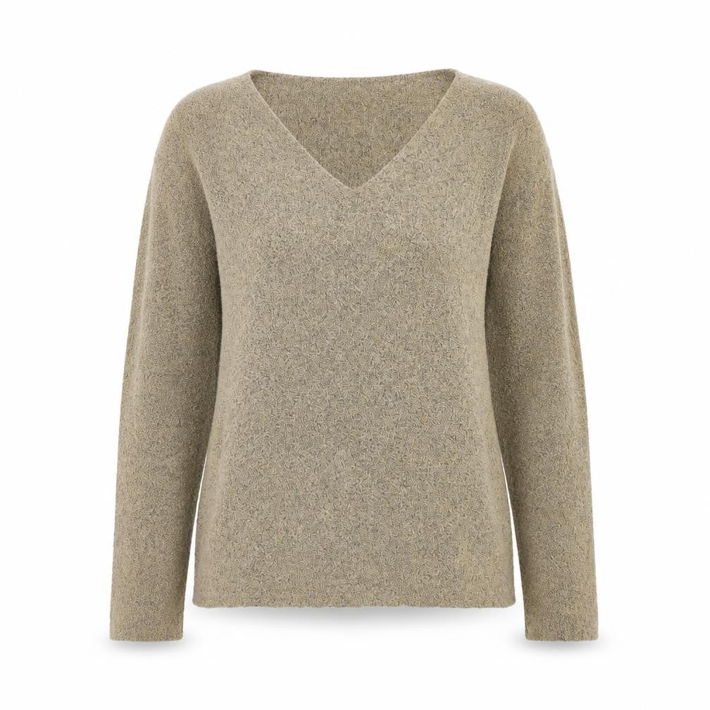 Say What Womens Beige V-Neck Acrylic Pullover Jumper Size L