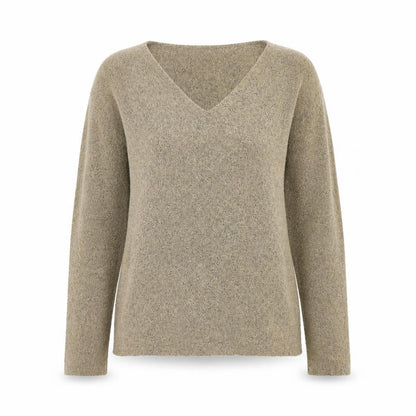 Say What Womens Beige V-Neck Acrylic Pullover Jumper Size L