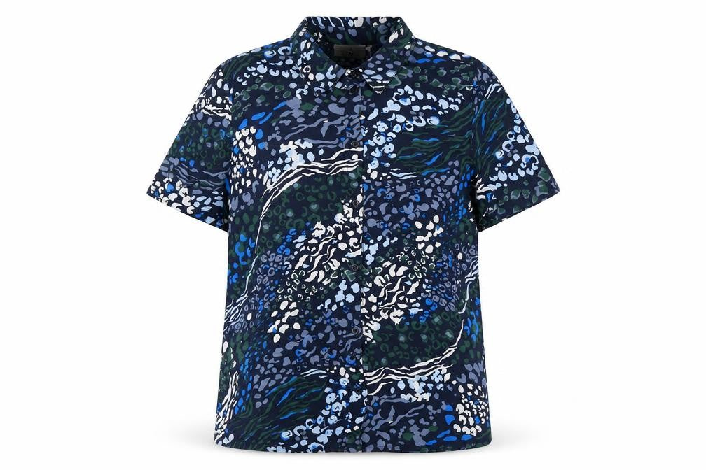 Kaffe Womens Blue Geometric Viscose Basic Button-Up Size 8 Collared