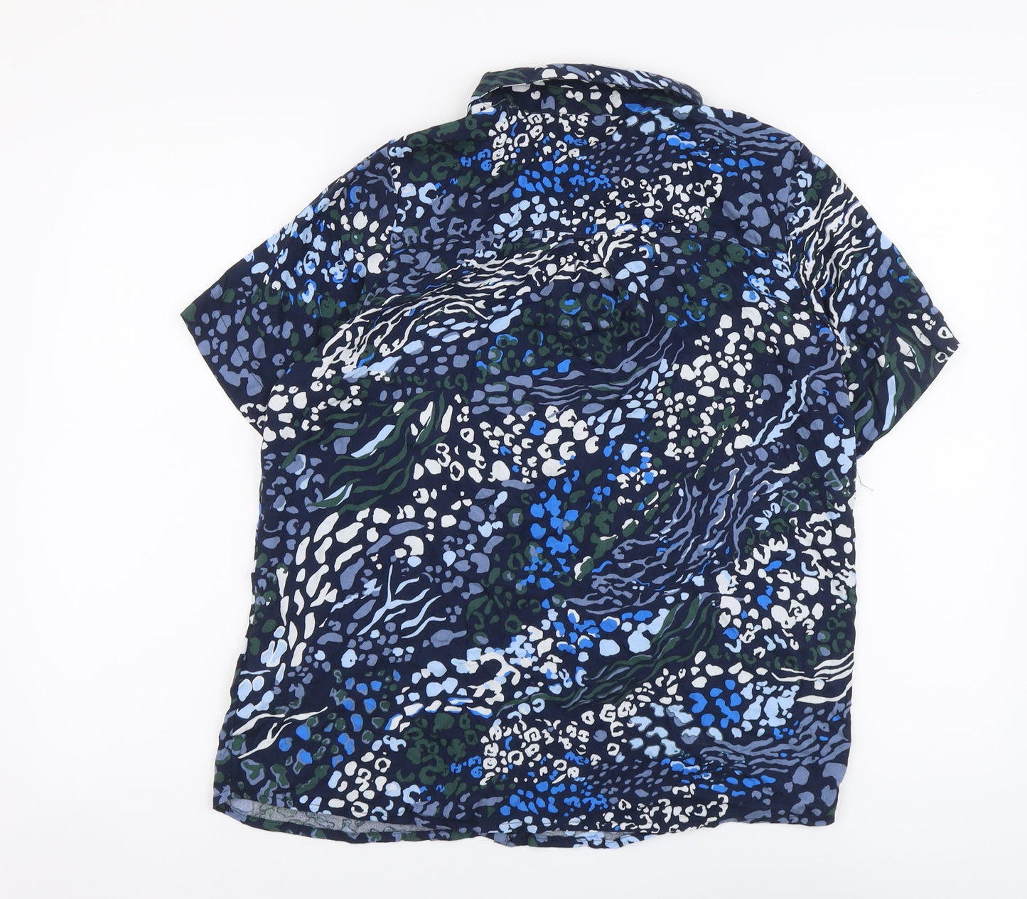 Kaffe Womens Blue Geometric Viscose Basic Button-Up Size 8 Collared
