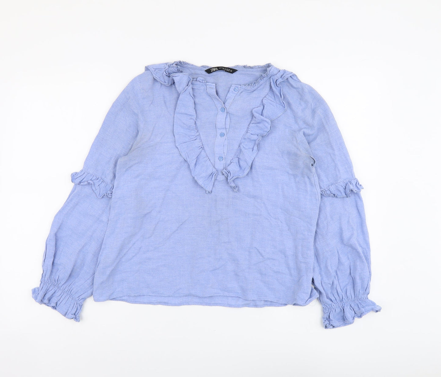 Zara Womens Blue Viscose Basic Blouse Size M Round Neck