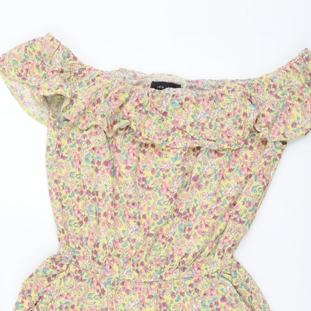 New Look Womens Yellow Floral Viscose Playsuit One-Piece Size 8 Pullover