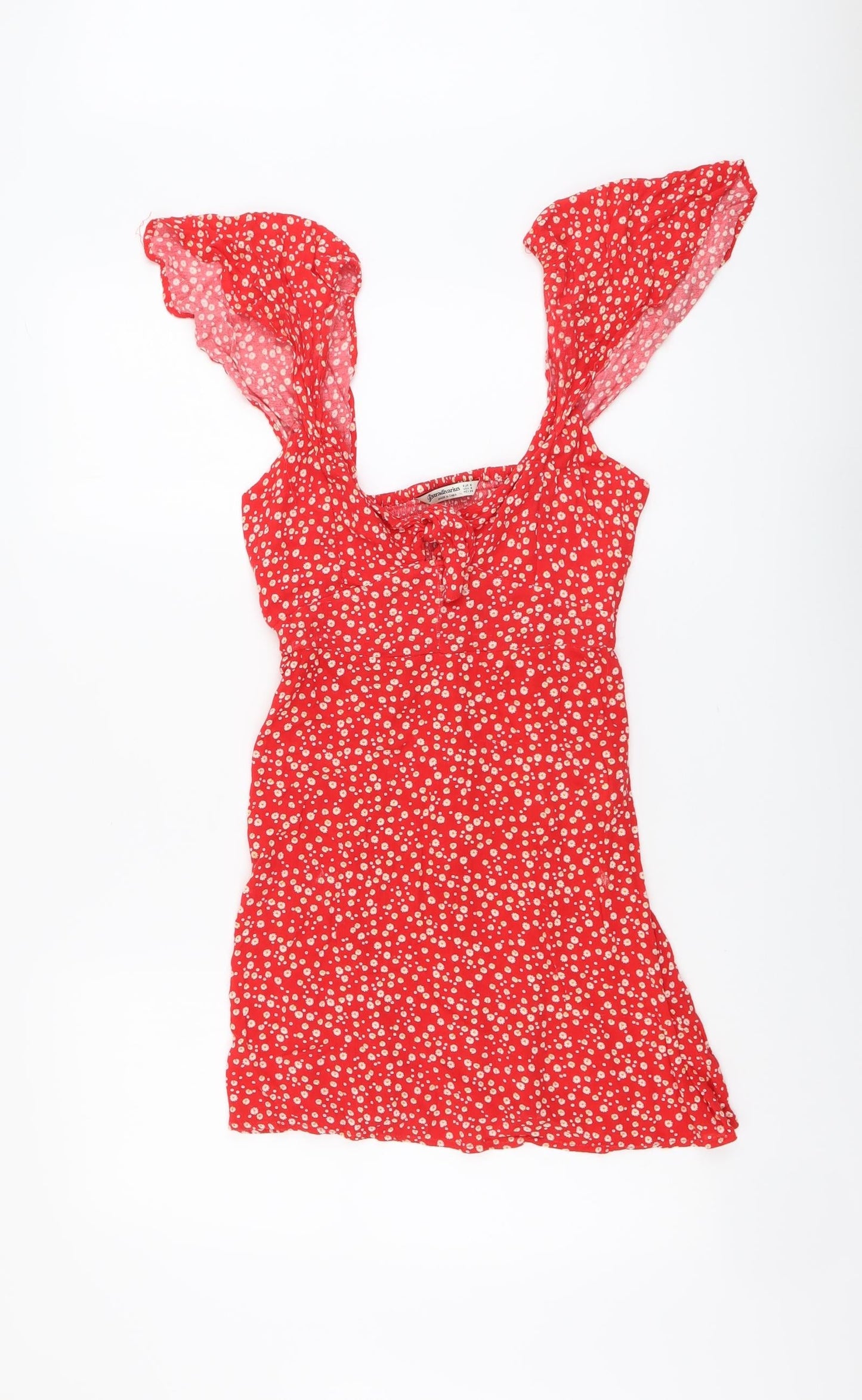 Stradivarius Womens Red Floral Viscose A-Line Size S Round Neck Pullover