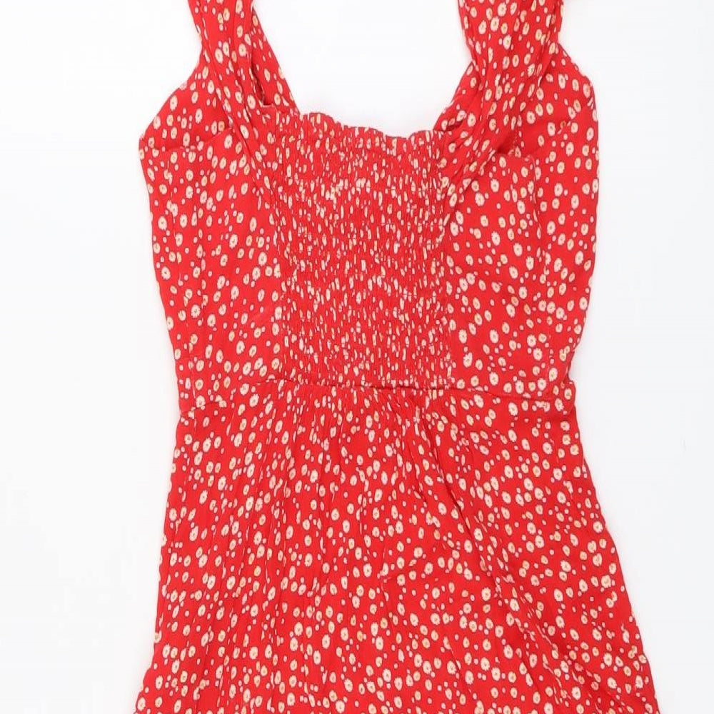 Stradivarius Womens Red Floral Viscose A-Line Size S Round Neck Pullover