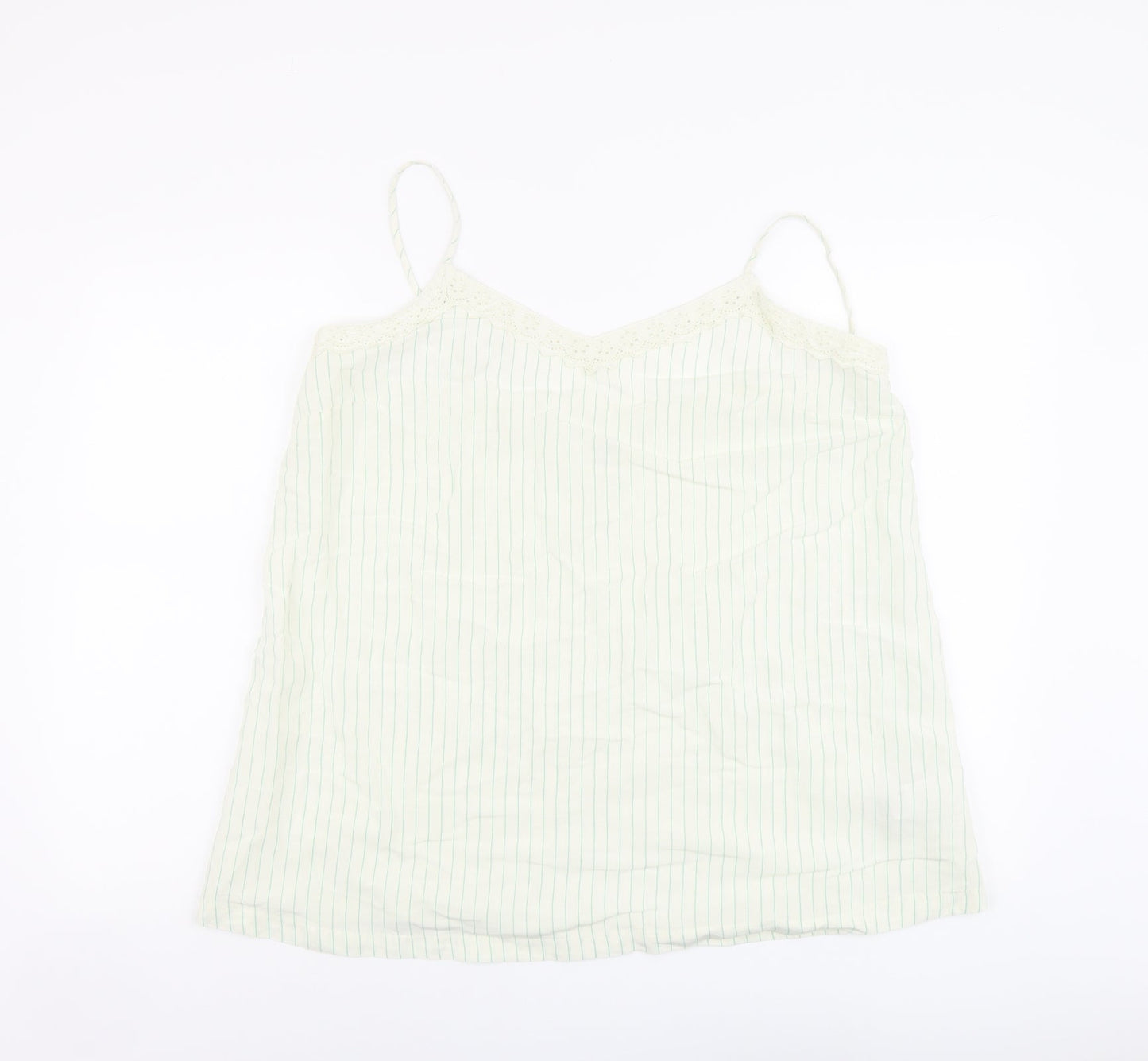 Marks and Spencer Womens Beige Striped Viscose Basic Tank Size 18 V-Neck