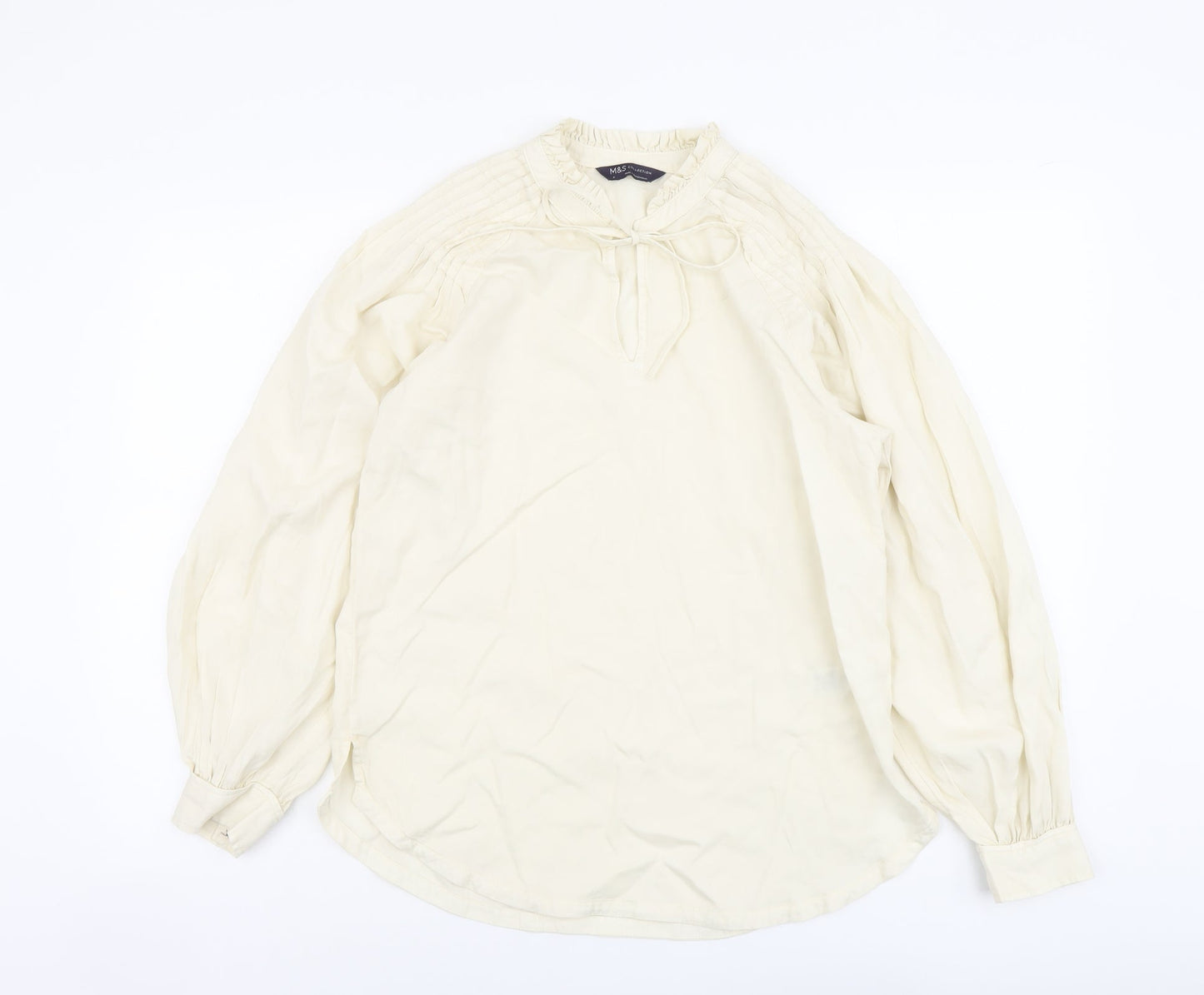 Marks and Spencer Womens Beige Lyocell Basic Blouse Size 8 Round Neck