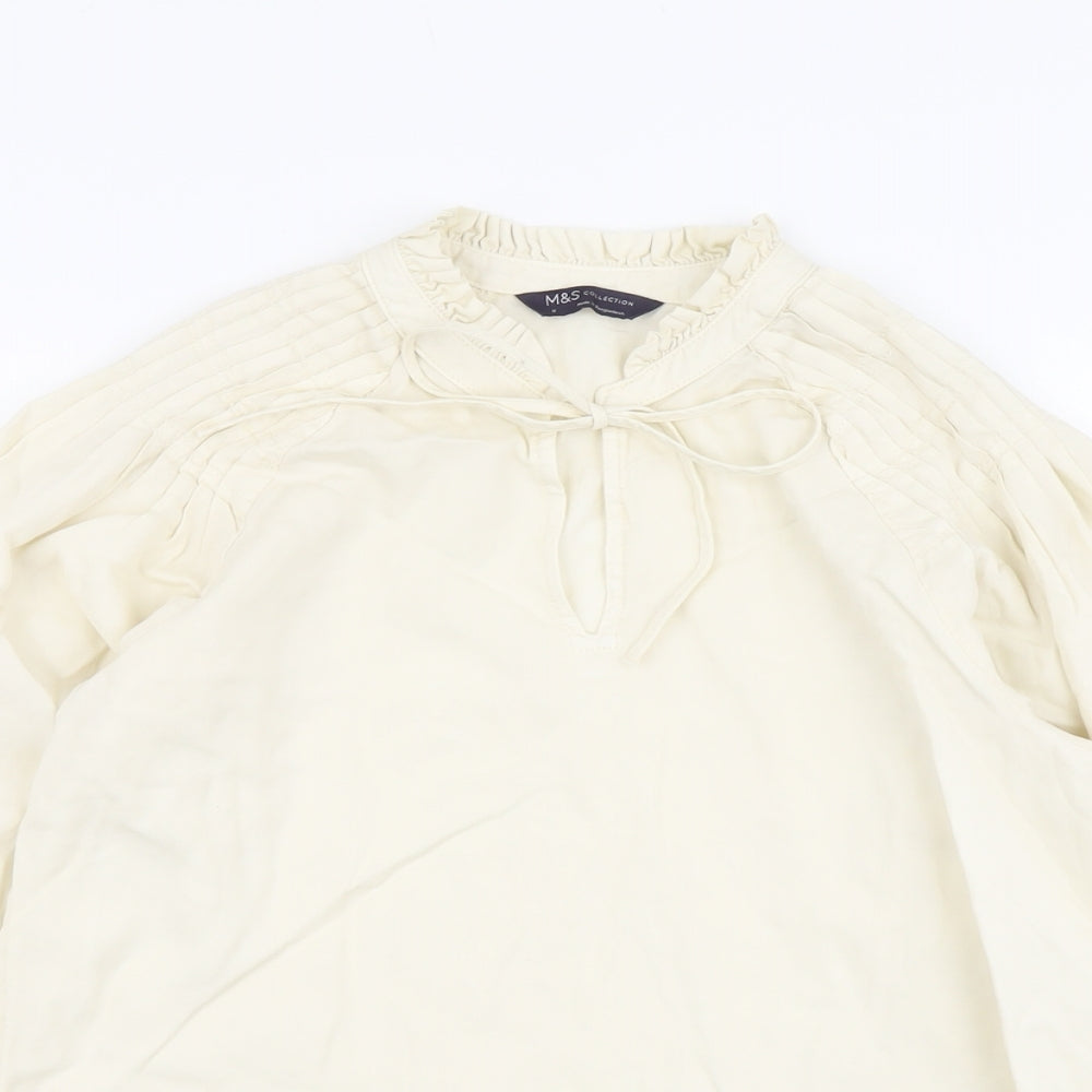 Marks and Spencer Womens Beige Lyocell Basic Blouse Size 8 Round Neck