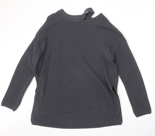 New Look Womens Grey Round Neck Acrylic Pullover Jumper Size 8 - Cut Out Detail