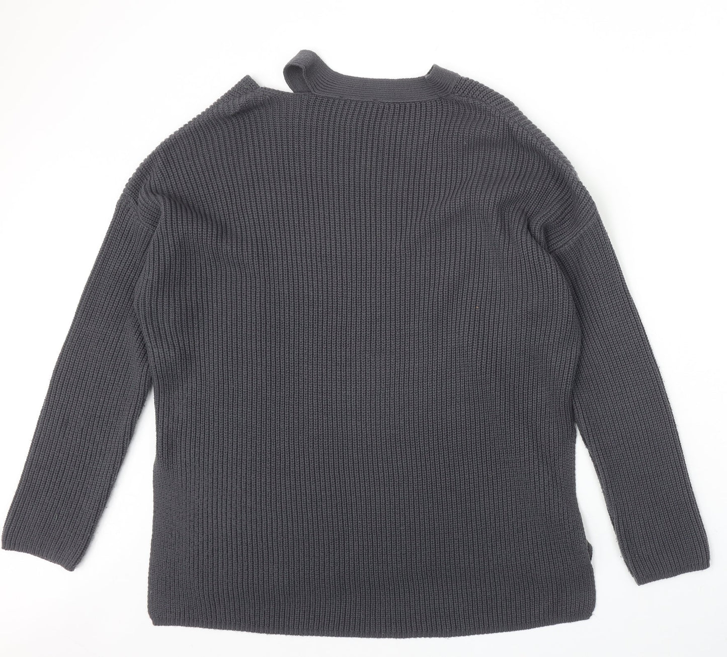 New Look Womens Grey Round Neck Acrylic Pullover Jumper Size 8 - Cut Out Detail