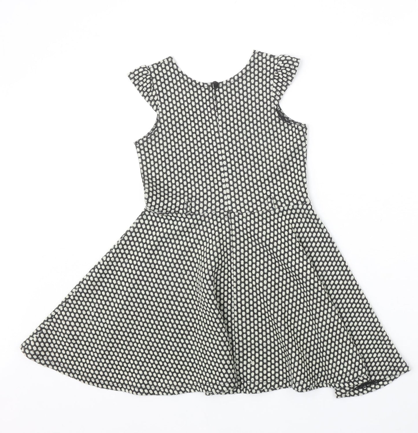 Nutmeg Girls Black Geometric Acrylic Fit & Flare Size 6-7 Years Round Neck Button