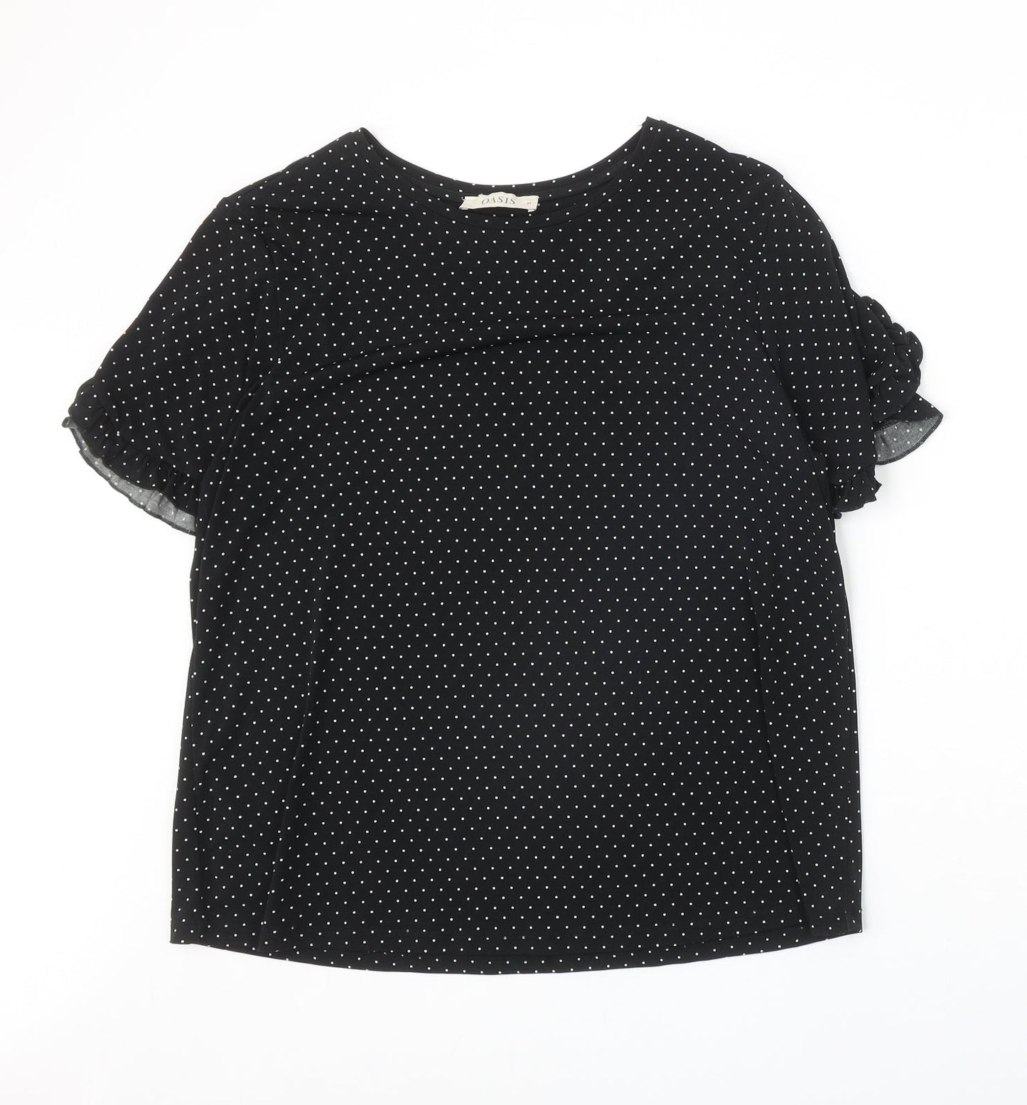 Oasis Womens Black Polka Dot Polyester Basic T-Shirt Size M Boat Neck