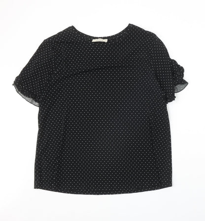 Oasis Womens Black Polka Dot Polyester Basic T-Shirt Size M Boat Neck