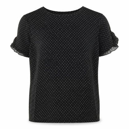 Oasis Womens Black Polka Dot Polyester Basic T-Shirt Size M Boat Neck