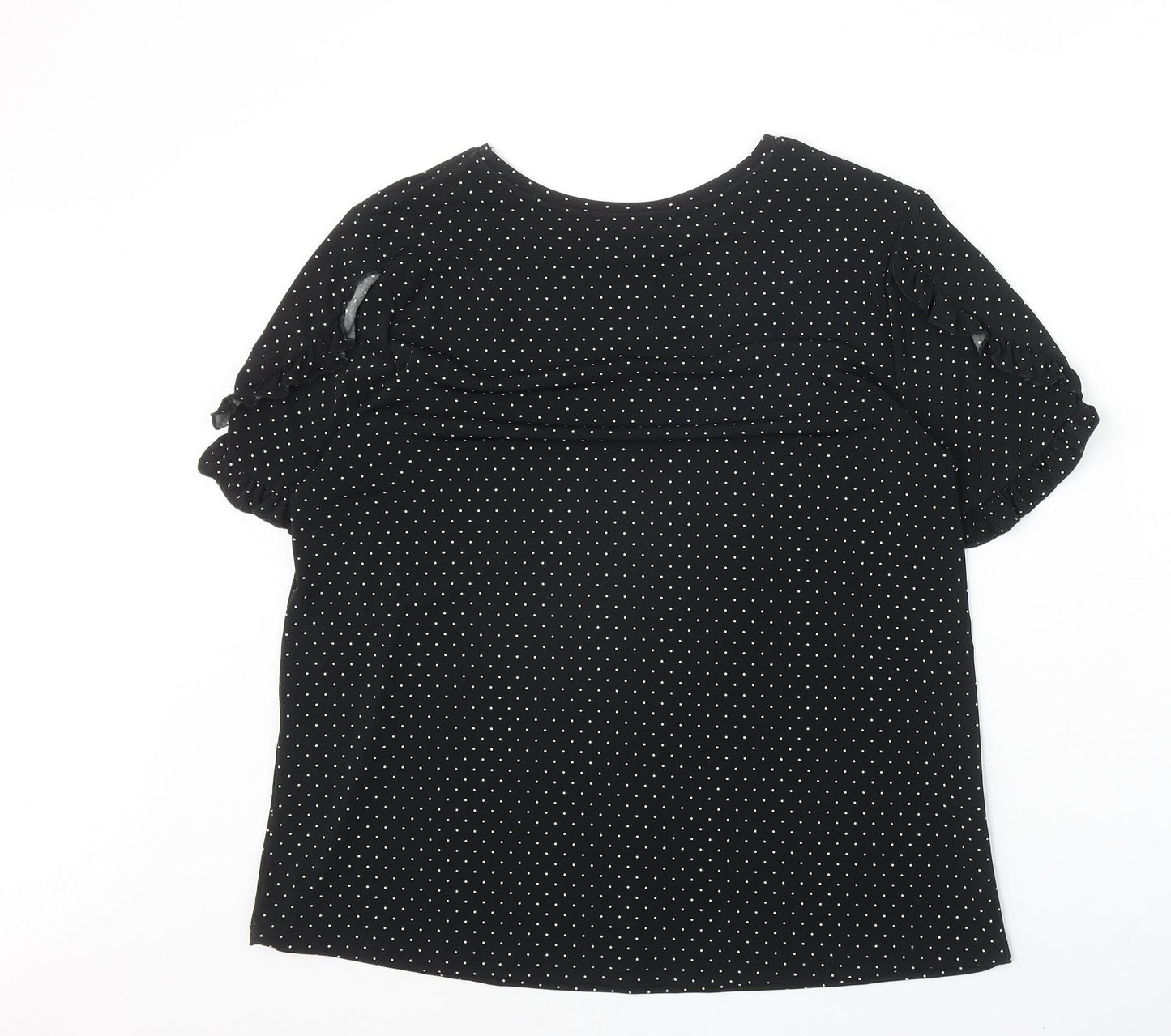 Oasis Womens Black Polka Dot Polyester Basic T-Shirt Size M Boat Neck