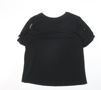 Oasis Womens Black Polka Dot Polyester Basic T-Shirt Size M Boat Neck