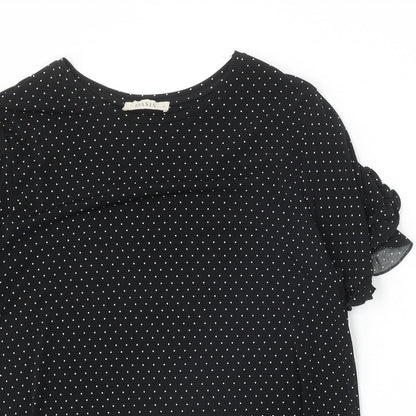 Oasis Womens Black Polka Dot Polyester Basic T-Shirt Size M Boat Neck