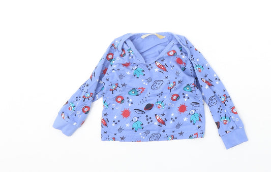 Lullaby Boys Blue Geometric Polyester Basic T-Shirt Size 6-9 Months Round Neck Pullover - Space