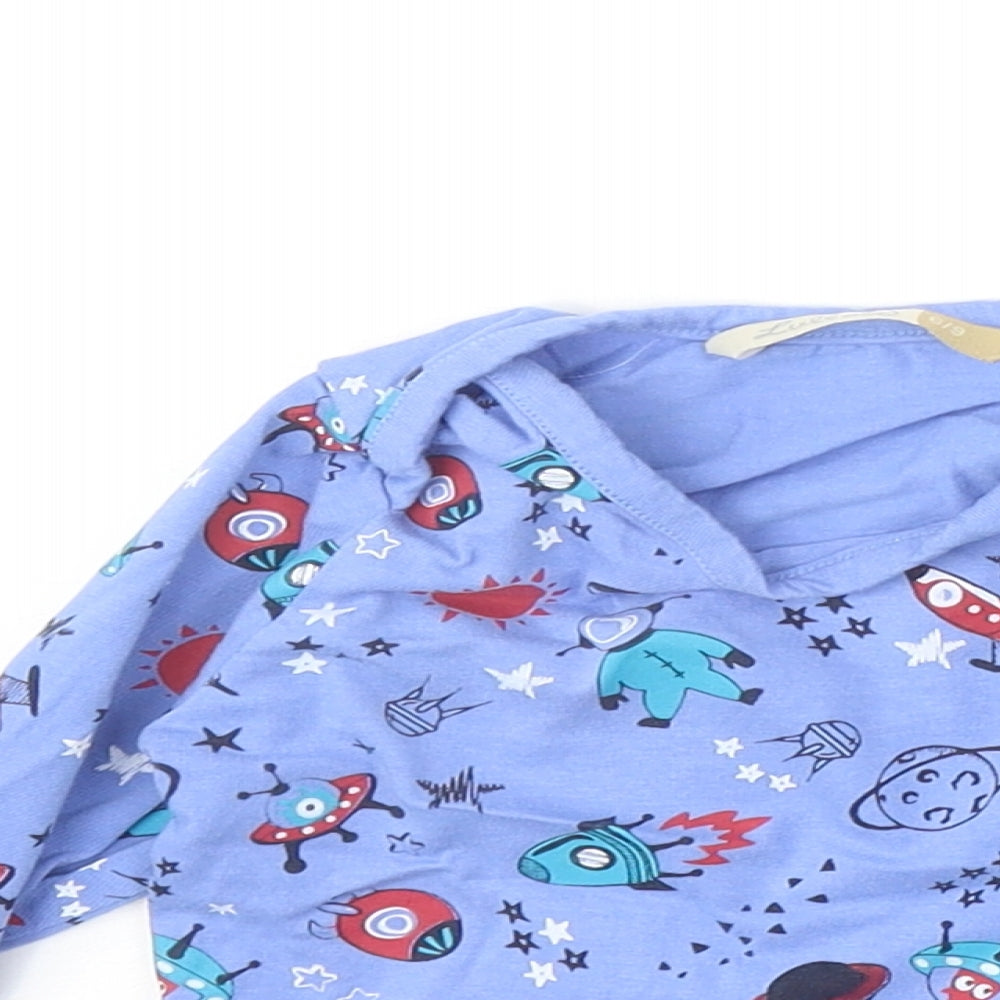 Lullaby Boys Blue Geometric Polyester Basic T-Shirt Size 6-9 Months Round Neck Pullover - Space