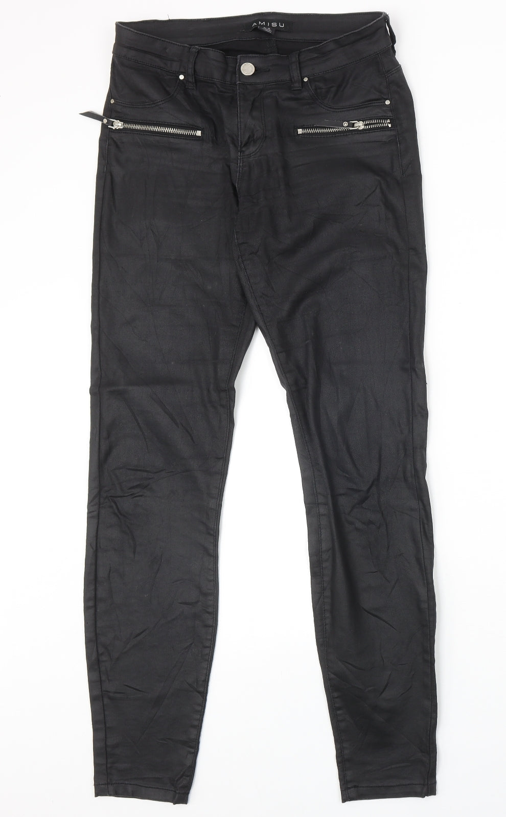 Amisu Womens Black Cotton Straight Jeans Size 10 Regular Zip
