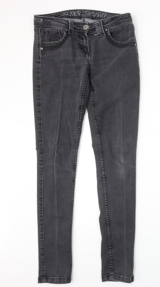 Preworn Womens Grey Cotton Skinny Jeans Size 28 in Extra-Slim Zip