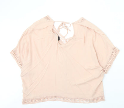 New Look Womens Pink Viscose Basic Blouse Size 8 V-Neck