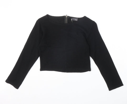 Sparkle & Fade Womens Black Acrylic Cropped T-Shirt Size S Boat Neck