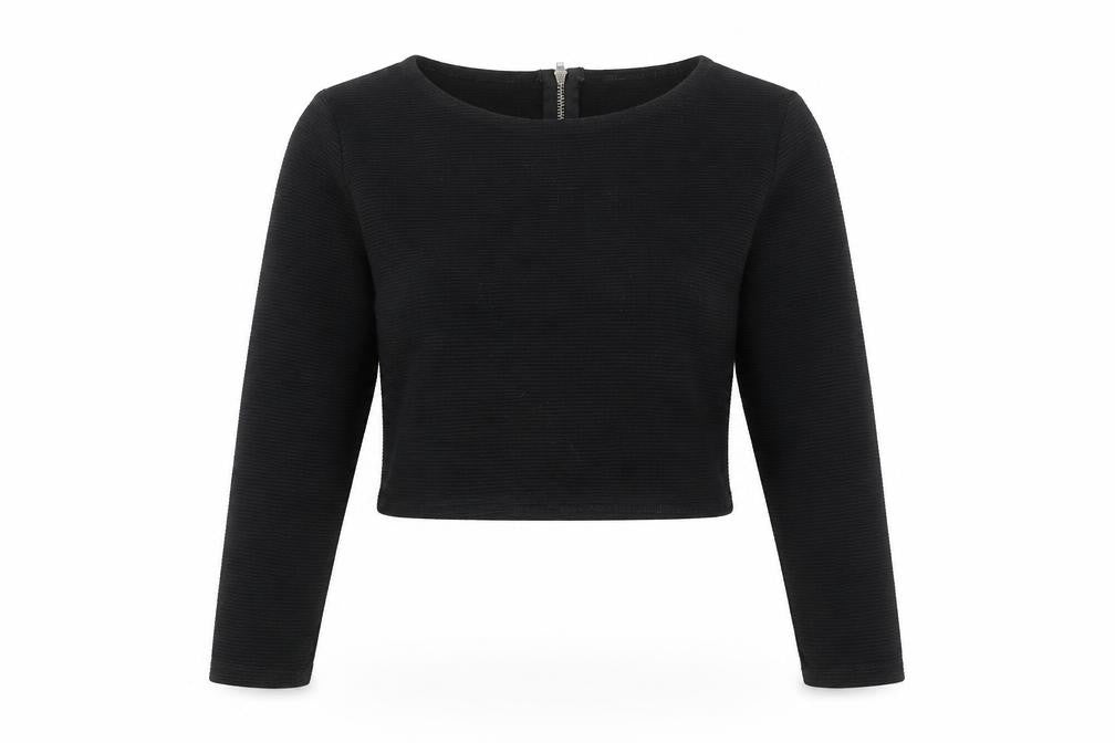 Sparkle & Fade Womens Black Acrylic Cropped T-Shirt Size S Boat Neck